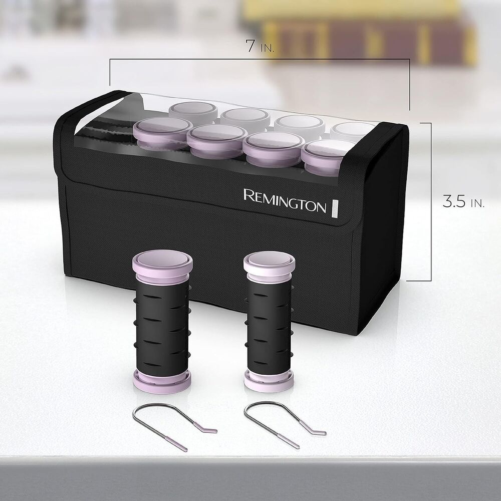 10-Count Remington Compact Ceramic Hot Rollers Purple Black Set Long Short Hair
